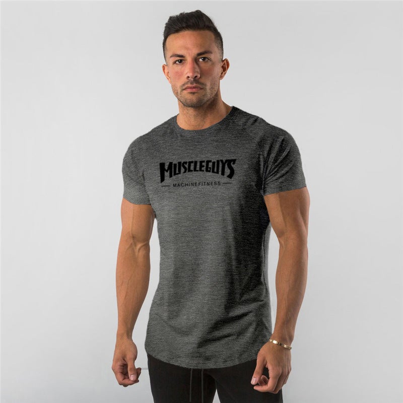 Summer fitness sports short sleeve and men''s slim printed top T-shirt muscle men - Image 1