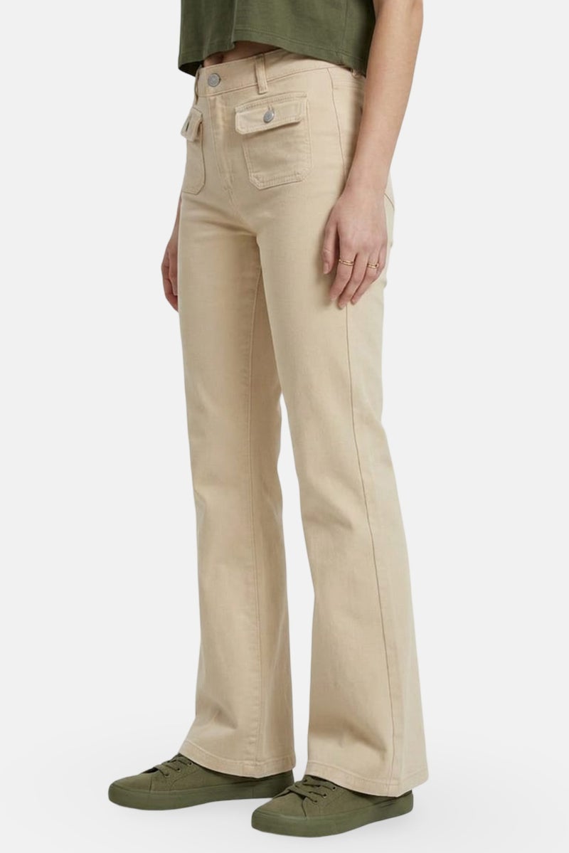 MONKI Women Wide Leg Fit Plain Stretchable Jeans, Beige - Image 3