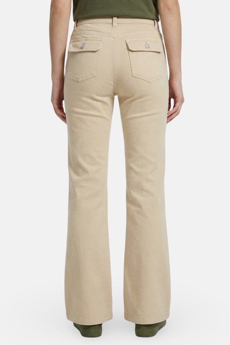 MONKI Women Wide Leg Fit Plain Stretchable Jeans, Beige - Image 4