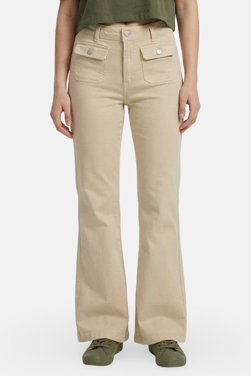 MONKI Women Wide Leg Fit Plain Stretchable Jeans, Beige - Image 1