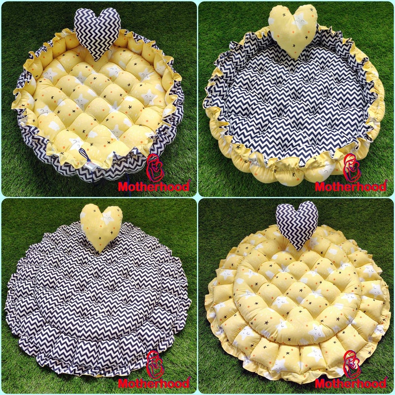 MOTHERHOOD MOTHERHOOD Round Baby Tub Bed 1 Pc HeartShaped Pillow Luxury Mattress Sleeper Big Size Bedding Set Safe Cotton Fabric with RFilled UltraSoft Comfortable for Newborn Yellow - Image 2