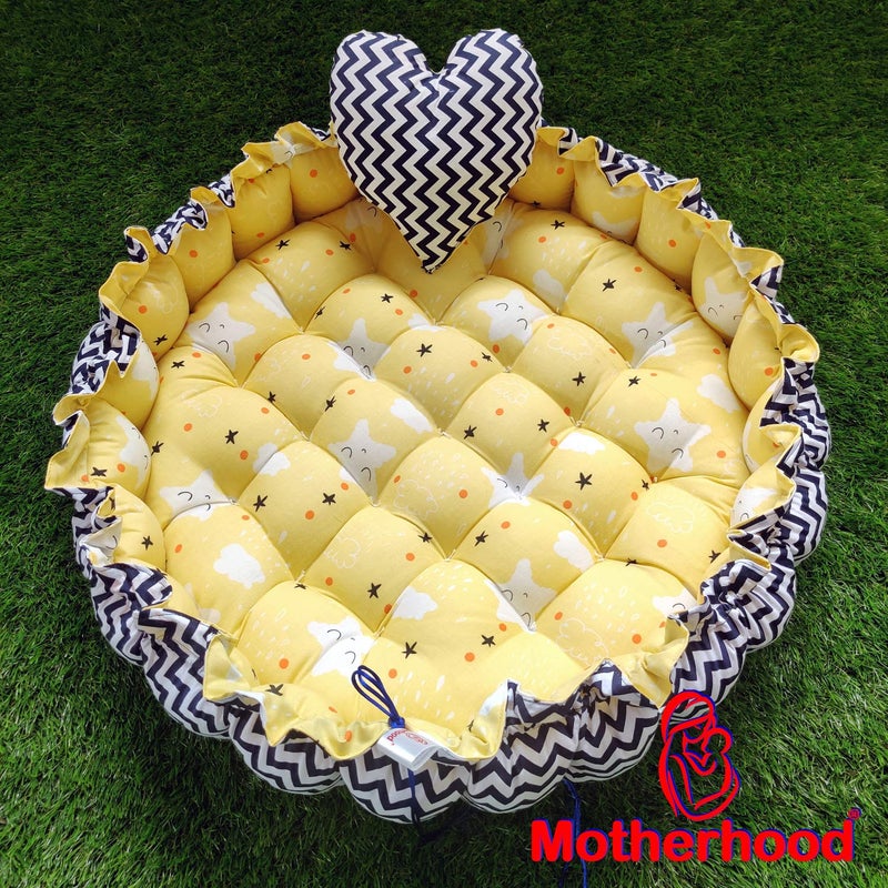MOTHERHOOD MOTHERHOOD Round Baby Tub Bed 1 Pc HeartShaped Pillow Luxury Mattress Sleeper Big Size Bedding Set Safe Cotton Fabric with RFilled UltraSoft Comfortable for Newborn Yellow - Image 5