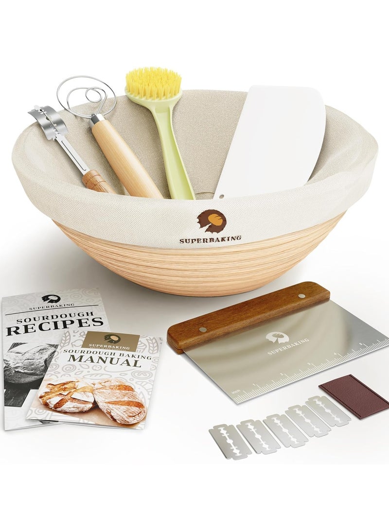 MIXDE Banneton Bread Proofing Basket, Sourdough Bread Baking Supplies, Round 9 Inch Sourdough Starter Kit, Proofing Basket for Bread Baking, Bread Making Supplies Tools, Banneton Basket Gift Set  - Image 1