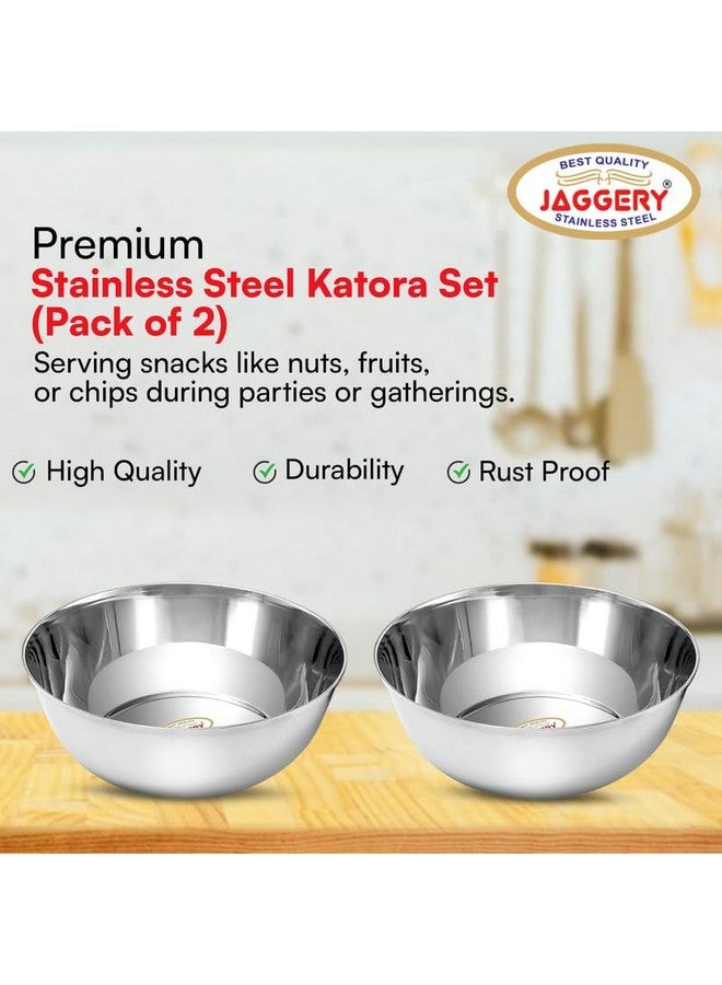 JAGGERY Stainless Steel Katora Set,Big Bowl Rust Proof,Useful as Mixing Bowl or Serving Donga (Pack of 2, 1000 ml) - Image 2