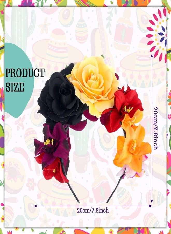 Croknit 4 Pcs Mexican Traditional Costume Set Flamenco Dance Dress Flower Crown Headband Halloween(5-6 Years Old,Lovely Style) - Image 3