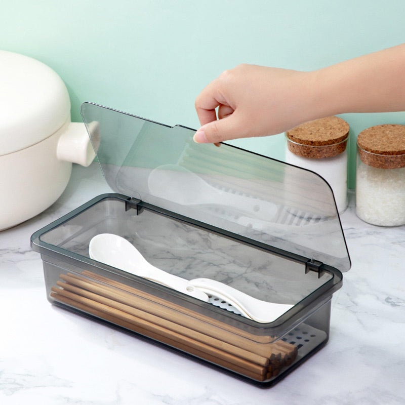 Qancesd Silverware Organizer with Lid Transparent Flatware Tray Cutlery Drawer Organizer Flatware Storage Box Kitchen Utensil Container - Image 3