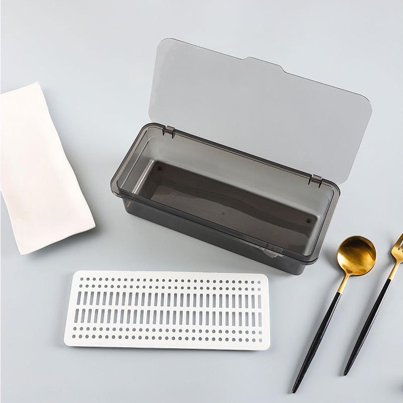 Qancesd Silverware Organizer with Lid Transparent Flatware Tray Cutlery Drawer Organizer Flatware Storage Box Kitchen Utensil Container - Image 4