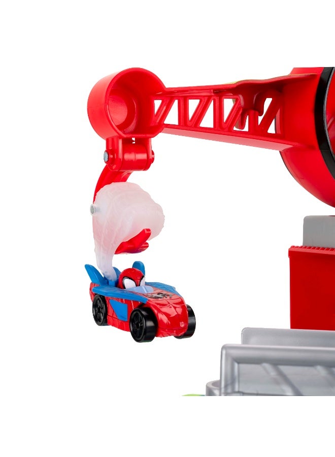 MARVEL مجموعة مسار الفوضى في منطقة البناء مع حركة خط ZIP من سبايدي وأصدقائه تتضمن 2 مركبة لعب | مسار سباق بارتفاع 2 قدم | مارفل | سبايدرمان | مركبة لعب | سيارة لعب | ألعاب قابلة للجمع | تشجع على اللعب الخيالي وتطوير المهارات الحركية | هدية للأطفال والرضع - Image 3