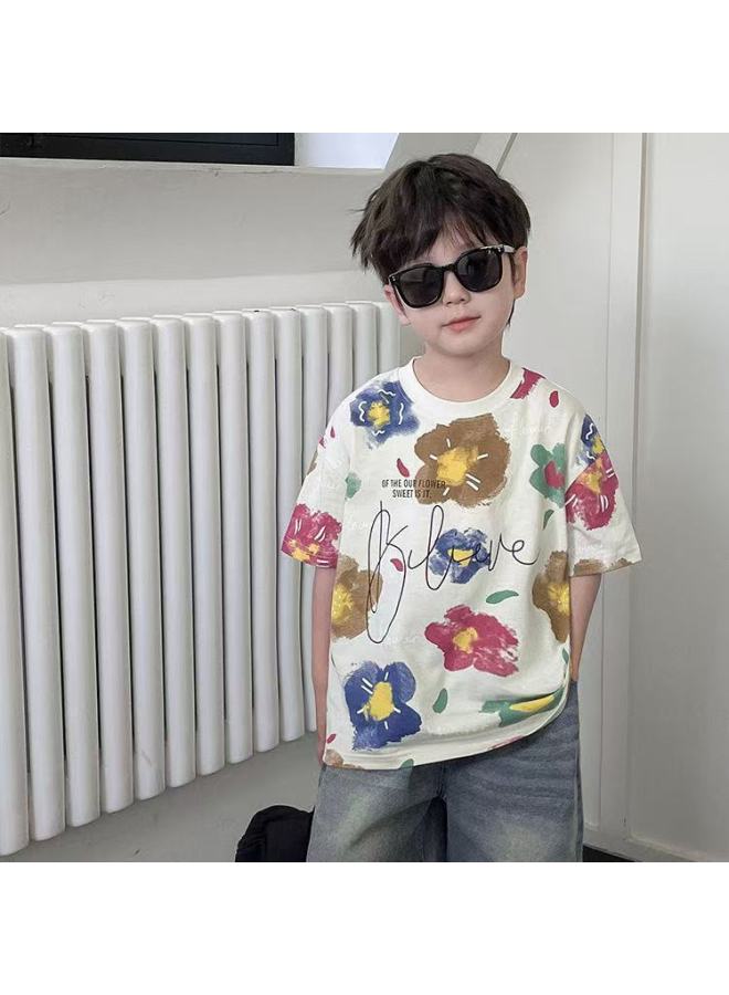 Boys' Short-sleeved T-shirt Summer Fashion New Style Boys' Summer Fashion Casual Tops Korean Style Hip-hop Tops For Small And Medium-sized Children Trendy