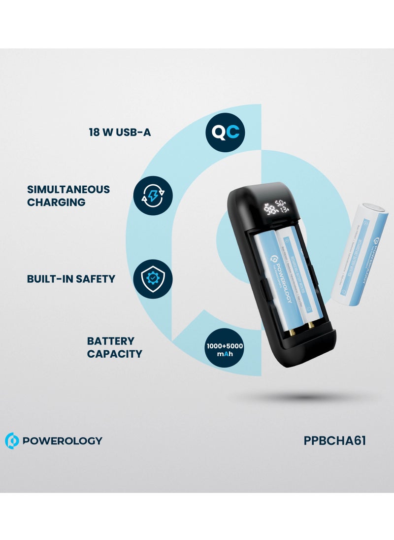 Powerology 5000 mAh Power Bank & Battery Charger 5000mAh 18W with Digital Display and 3 Battery / Simultaneous Charging / Built-in Safety Features / Lithium Boost Portable Powerbank - Grey  - Image 3