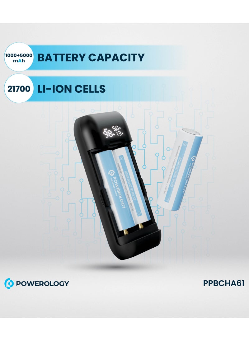 Powerology 5000 mAh Power Bank & Battery Charger 5000mAh 18W with Digital Display and 3 Battery / Simultaneous Charging / Built-in Safety Features / Lithium Boost Portable Powerbank - Grey  - Image 4