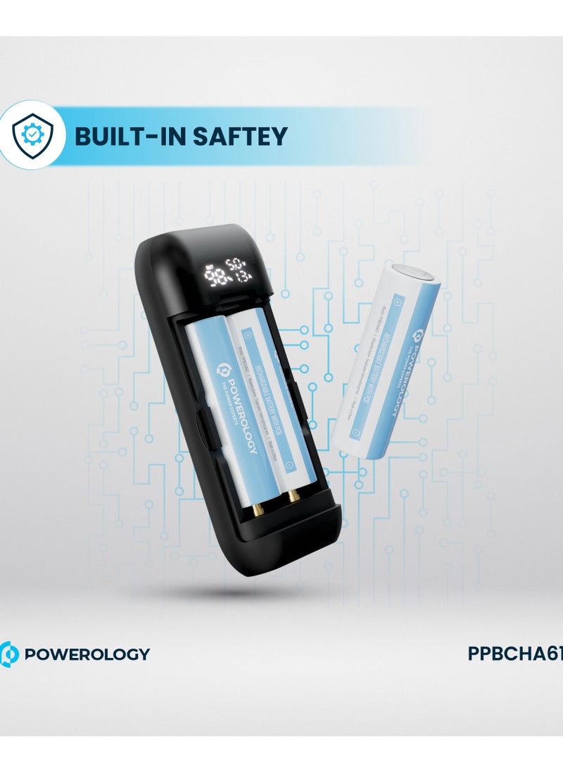 Powerology - 5000 mAh Power Bank & Battery Charger 5000mAh 18W with Digital Display and 3 Battery / Simultaneous Charging / Built-in Safety Features / Lithium Boost Portable Powerbank - Grey - Image 1