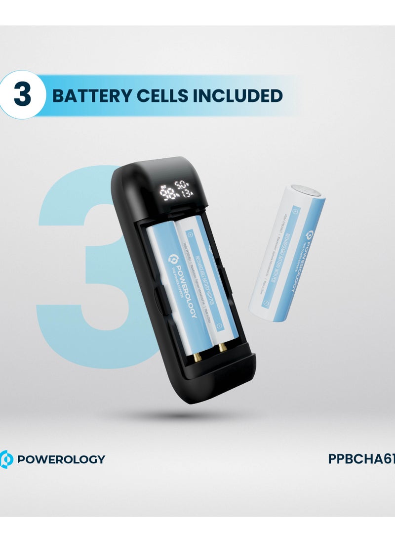 Powerology - 5000 mAh Power Bank & Battery Charger 5000mAh 18W with Digital Display and 3 Battery / Simultaneous Charging / Built-in Safety Features / Lithium Boost Portable Powerbank - Grey - Image 1