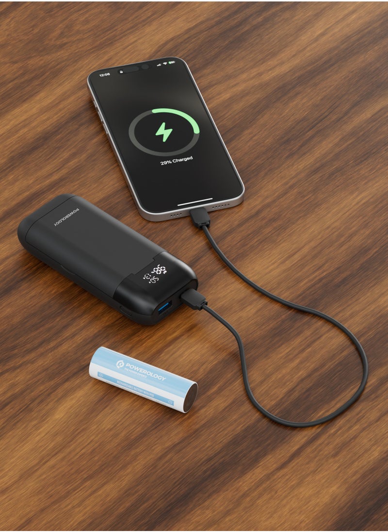 Powerology - 5000 mAh Power Bank & Battery Charger 5000mAh 18W with Digital Display and 3 Battery / Simultaneous Charging / Built-in Safety Features / Lithium Boost Portable Powerbank - Grey - Image 1