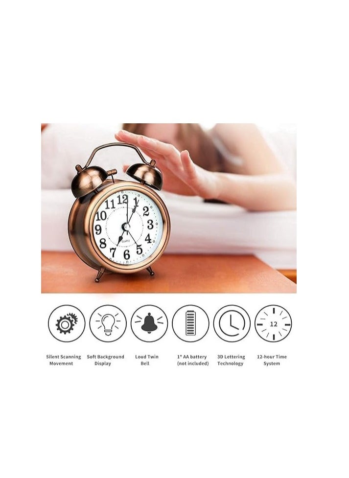 Analog Alarm Clock With Double Bell, Heavy Slippers And Extra Loud Alarm Clock Perfect For Student And Kids Bedroom Brass Brass