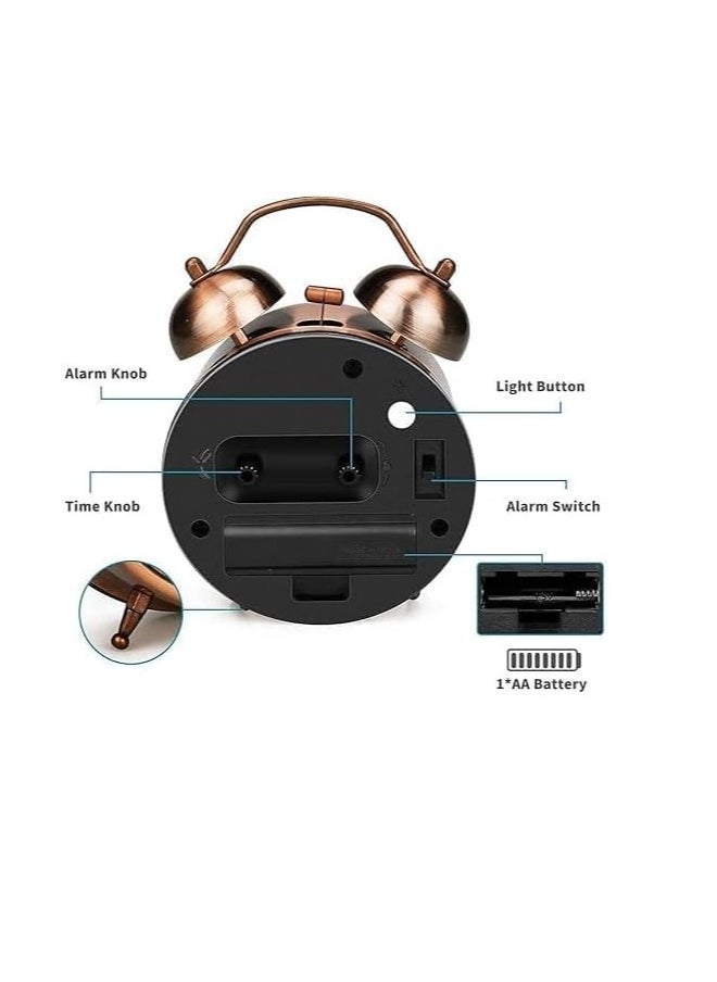 Analog Alarm Clock With Double Bell, Heavy Slippers And Extra Loud Alarm Clock Perfect For Student And Kids Bedroom Brass Brass