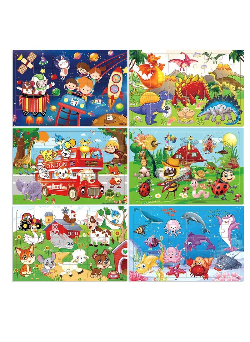 سونسر 6 أطقم ألغاز للأطفال من سن 4-8 سنوات، مجموعة ألغاز بانوراما خشبية مكونة من 180 قطعة ألغاز للأطفال الصغار ما قبل المدرسة للأولاد والبنات - Image 1