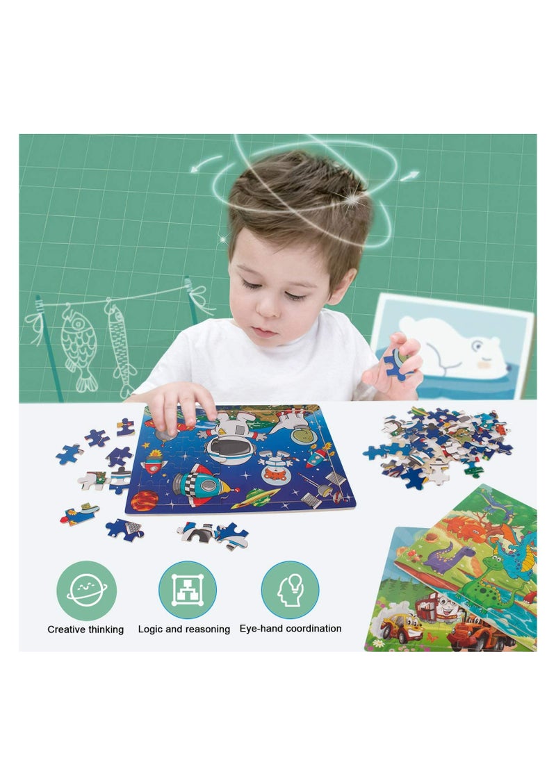 سونسر 6 أطقم ألغاز للأطفال من سن 4-8 سنوات، مجموعة ألغاز بانوراما خشبية مكونة من 180 قطعة ألغاز للأطفال الصغار ما قبل المدرسة للأولاد والبنات - Image 4