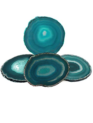 AMOYSTONE Teal Agate Coasters Set of 4 for Drink, Agate Slice Coaster Large 3.5-4" Gem Stone Cup Mat for Home and Coffee Table Décor - Image 2