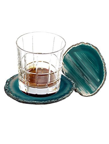 AMOYSTONE Teal Agate Coasters Set of 4 for Drink, Agate Slice Coaster Large 3.5-4" Gem Stone Cup Mat for Home and Coffee Table Décor - Image 4