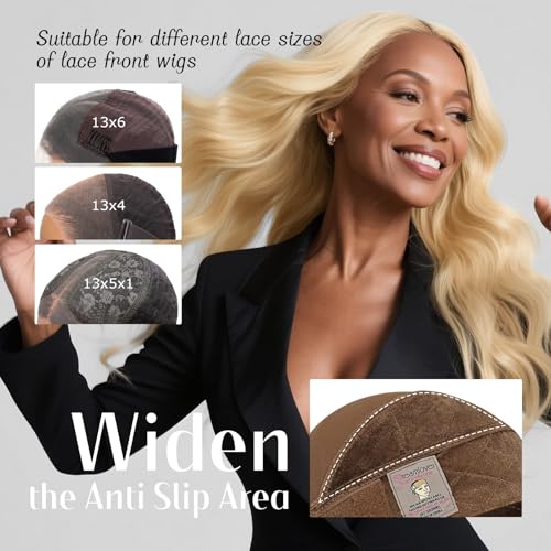 Dreamlover Wide Wig Grip Cap for Women 2in1 Breathable Wig Caps with Velvet Wig Grip Band for Lace Front Wigs Brown 1 Piece - Image 3