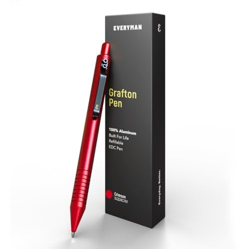 Everyman Grafton Full Click Refillable 0.7mm Gel Ink Pen, Crimson | Sleek Anodized Aluminum EDC Pen with Deep Grooved Grip | Smooth Writing Pocket Pen for Office, Travel, Gifting & Daily Use - Image 1