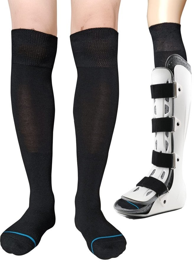 LORVVDE Walking Boot Socks Replacement Sock Liner for Orthopedic Boot Walker Brace, Cast Socks for Fracture Boot Surgical leg Cover Black 2 Pairs - Image 1