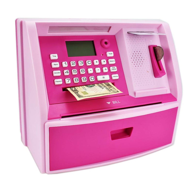 Talking ATM Savings Bank Digital Piggy Bank ATM Money Coins Machine for Kids Birthday Gift PinkPink
