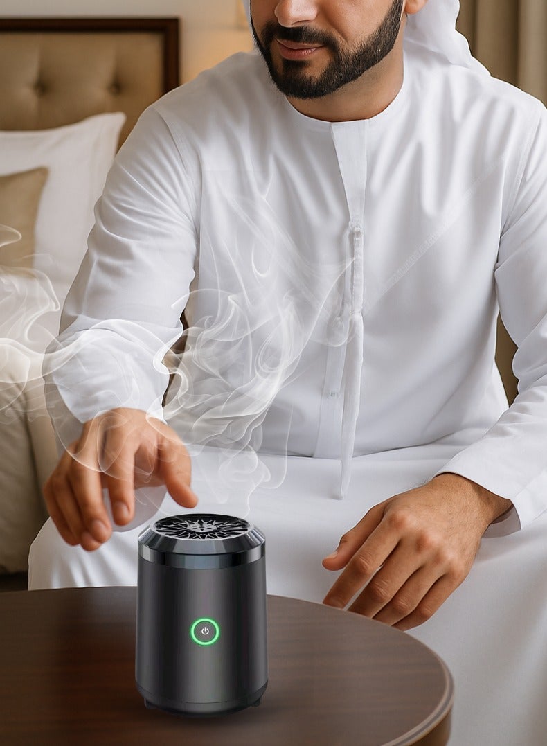 HONTON Portable Bakhoor Burner - USB-Powered Mini Incense Burner for Car & Home, Elegant Black, Rechargeable Type-C, Compact Design | Bukhoor Burner - Image 2