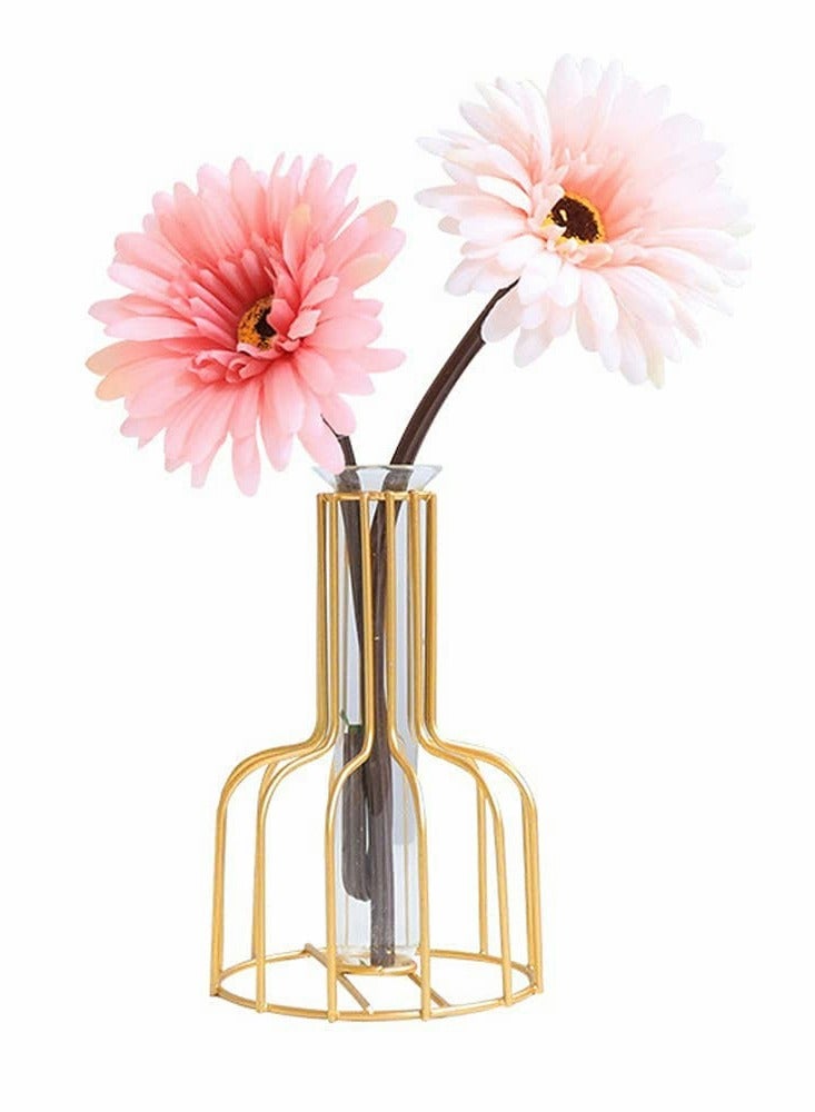 SYOSI Glass Propagation Station with Metal Frame, Gold Flower Vase, Test Tube Vase for Hydroponic Plant, Small Bud Vase for Home Kitchen Office Table Top Decor - Image 1