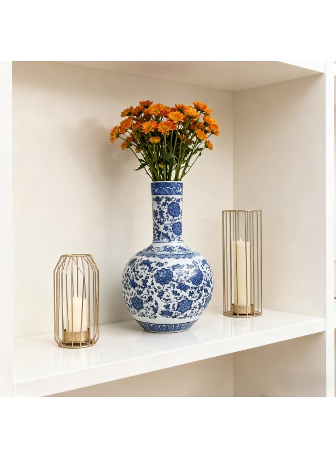 Blue and White Porcelain Vase 35cm – Elegant Chinese Floral Pattern Ceramic Vase for Home Decoration, Classic Round Shape with Narrow Neck, Decorative Flower Vase for Living Room, Office & Entryway - Image 1