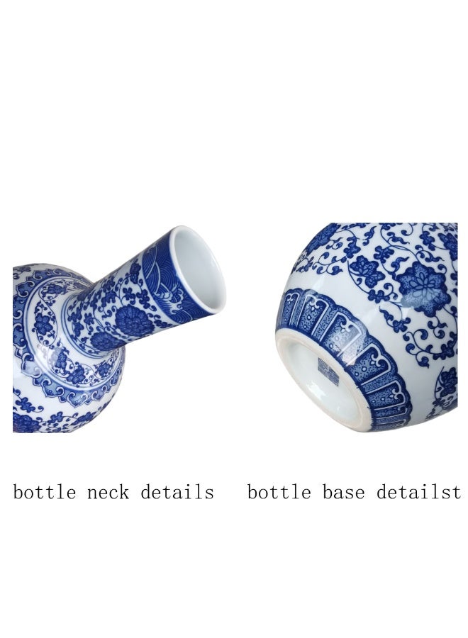 Blue and White Porcelain Vase 35cm – Elegant Chinese Floral Pattern Ceramic Vase for Home Decoration, Classic Round Shape with Narrow Neck, Decorative Flower Vase for Living Room, Office & Entryway - Image 3