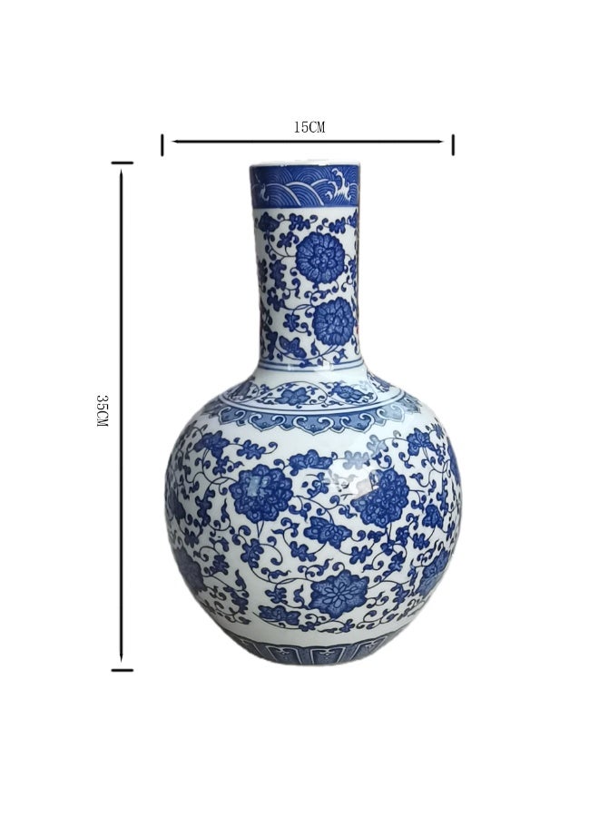Blue and White Porcelain Vase 35cm – Elegant Chinese Floral Pattern Ceramic Vase for Home Decoration, Classic Round Shape with Narrow Neck, Decorative Flower Vase for Living Room, Office & Entryway - Image 4