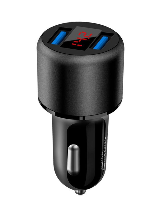 شاحن موبايل للسيارة مزود بمنفذي USB وشاشة رقمية أسود