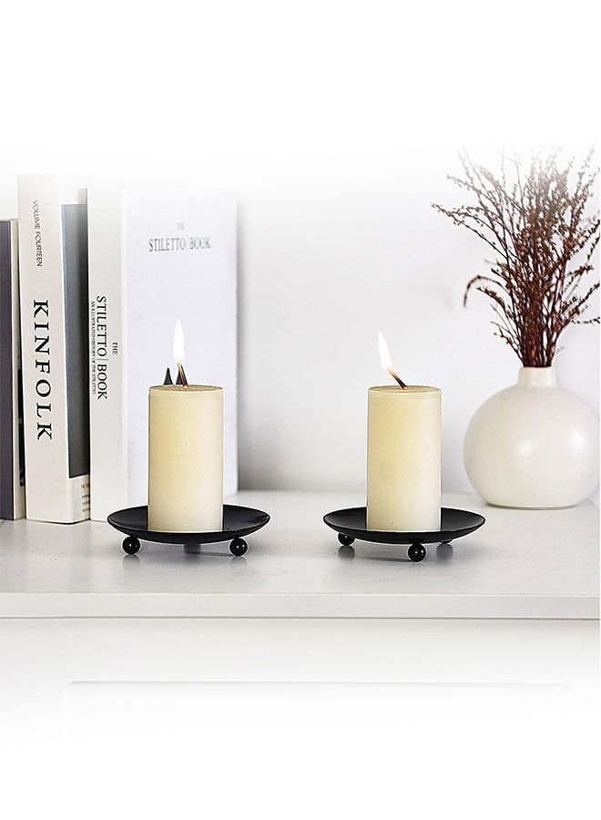 Arabest 2 Pcs Iron Plate Candle Holder, Decorative Iron Pillar Candle Plate, 4.3 inches D x 0.87 inches H, Pedestal Candle Stand for LED & Wax Candles, Incense Cones, Spa  - Image 2