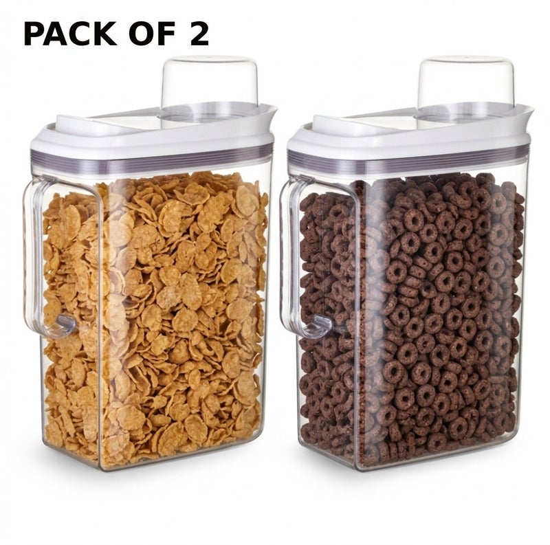 RAIS GLOBAL 2Pc - Premium Airtight Food Storage Container with Push Button Pop-up Lid - 3.5L Large BPA-Free Clear Plastic Cereal & Rice Bin (21.8x11.2x30cm - Image 1