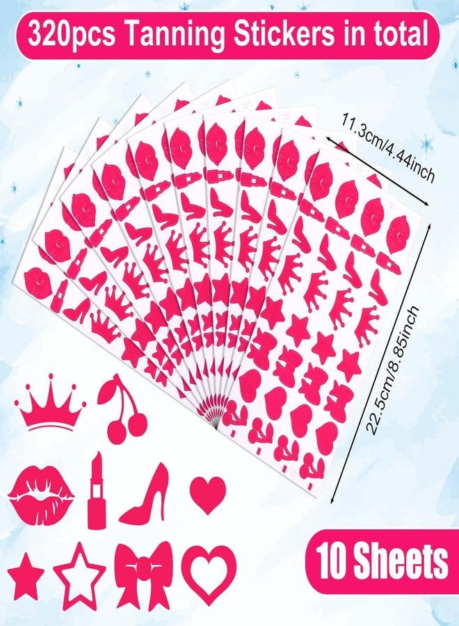 XIHIRCD 320pcs Tanning Stickers, Cute Sunbathing Stickers Self Adhesive Tanning Heart Lips Bow Star Cherry Sun Tan Stickers Decals for Body Summer Beach (8 Styles) - Image 2