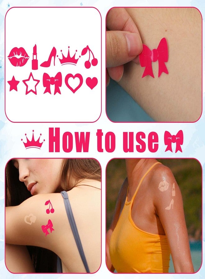 XIHIRCD 320pcs Tanning Stickers, Cute Sunbathing Stickers Self Adhesive Tanning Heart Lips Bow Star Cherry Sun Tan Stickers Decals for Body Summer Beach (8 Styles) - Image 3