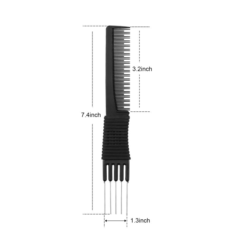 Leinuosen 3 Pack Carbon Lift Teasing Combs with Metal Prong, Hair Pick Comb for Women Hair Styling(Black) - Image 3