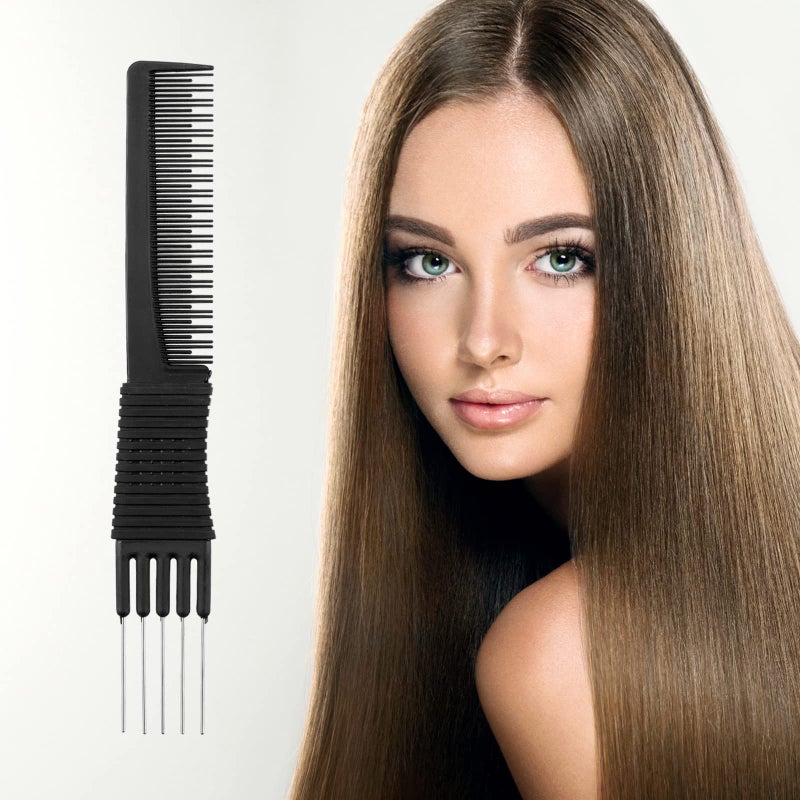 Leinuosen 3 Pack Carbon Lift Teasing Combs with Metal Prong, Hair Pick Comb for Women Hair Styling(Black) - Image 2