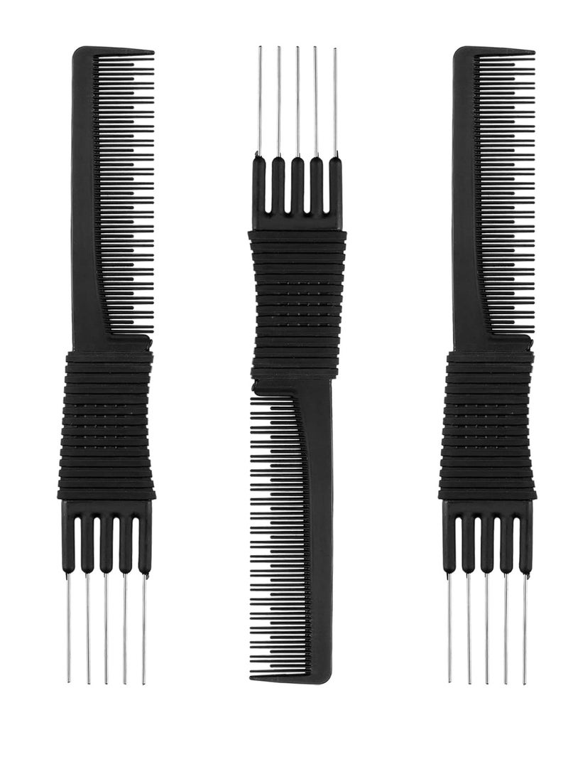 Leinuosen 3 Pack Black Combs with Metal Prong - Salon Teasing Back Combs with Stainless Steel Lift (Style A)  - Image 1