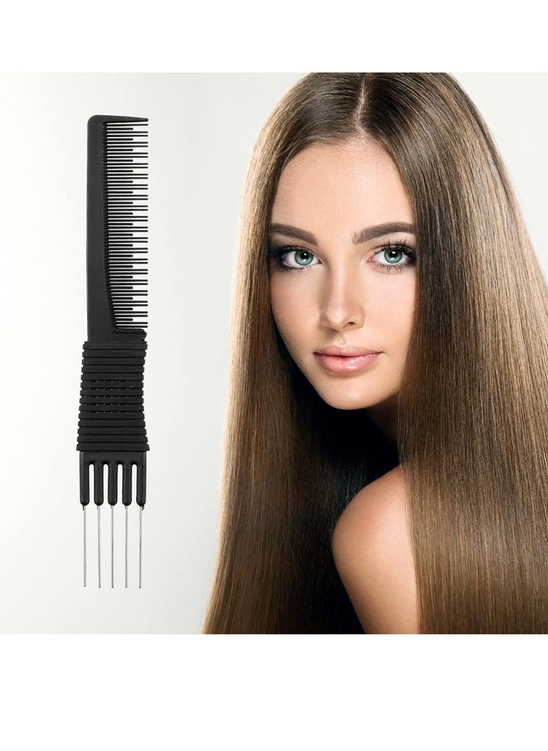 Leinuosen 3 Pack Black Combs with Metal Prong - Salon Teasing Back Combs with Stainless Steel Lift (Style A)  - Image 2