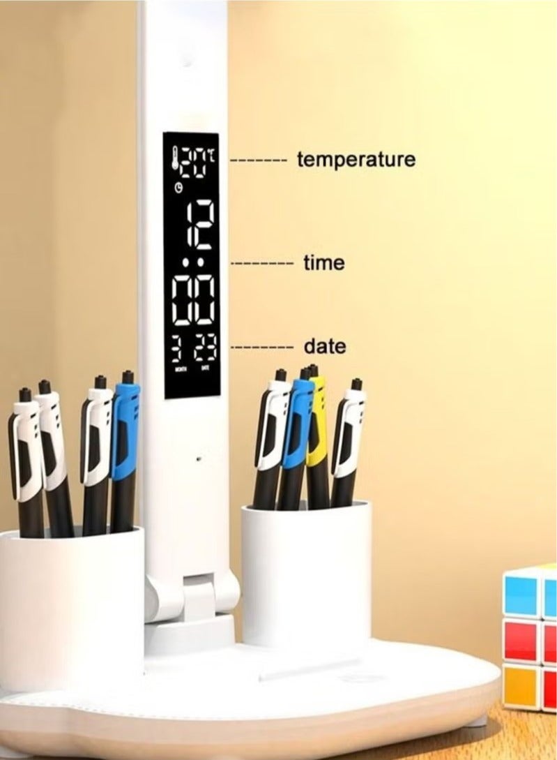 بيوينتي مصباح مكتب LED قابل للطي، بضوء ناعم يحمي العين، مزود بضبط لمسي للسطوع، مناسب للأطفال والمكاتب، مع حامل للهاتف وحاوية للأقلام. - Image 5