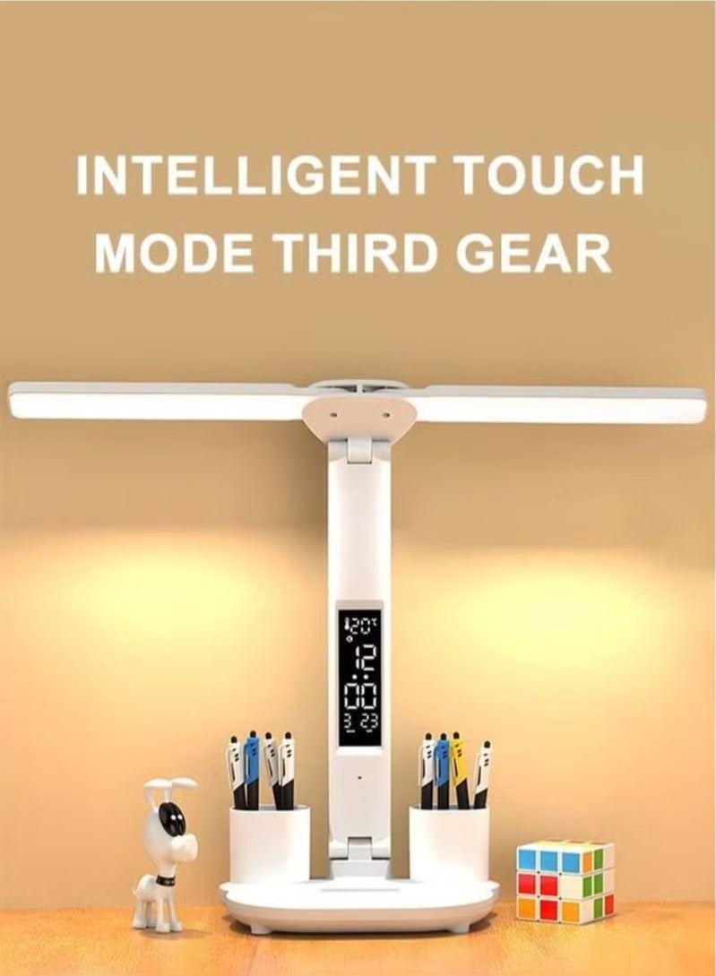 بيوينتي مصباح مكتب LED قابل للطي، بضوء ناعم يحمي العين، مزود بضبط لمسي للسطوع، مناسب للأطفال والمكاتب، مع حامل للهاتف وحاوية للأقلام. - Image 2