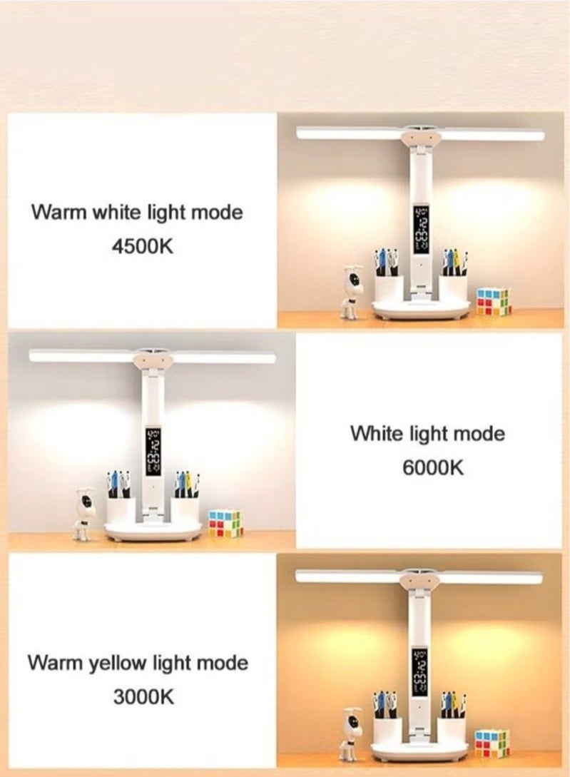 بيوينتي مصباح مكتب LED قابل للطي، بضوء ناعم يحمي العين، مزود بضبط لمسي للسطوع، مناسب للأطفال والمكاتب، مع حامل للهاتف وحاوية للأقلام. - Image 4