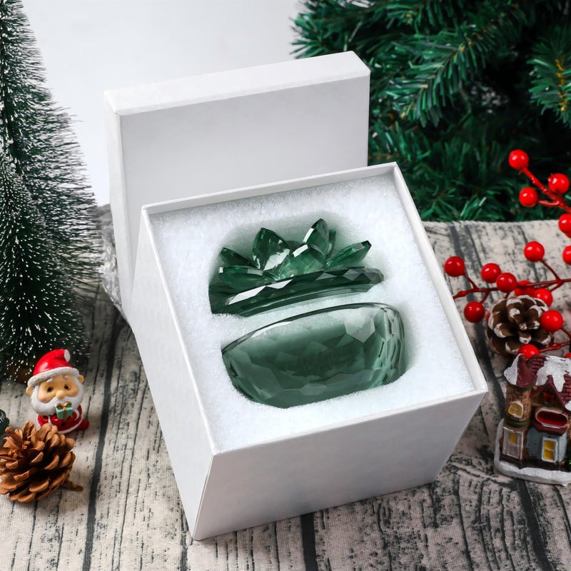 Dounx Crystal Jewelry Box, Small Glass Trinket Jar with Lid, Clear Lotus Flower Storage Holder for Women, Elegant Organizer Dish for Ring, Earrings, Necklace, Gift (Green) - Image 2