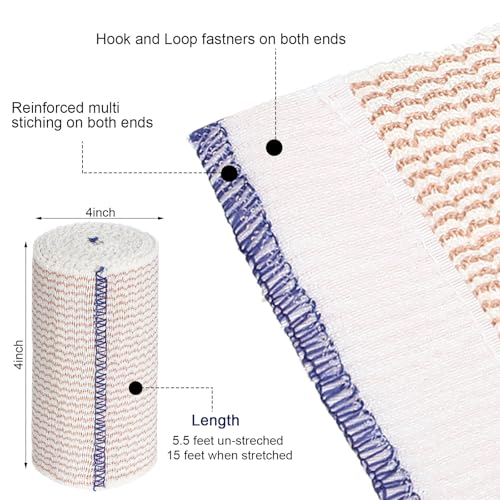LEIFIDE 36 Pack Compression Bandage Wrap with Self Closure on Both Ends Elastic Bandage for Legs Knees Ankles Wrists Elbows Shoulders Athletic Stretchable Wrap4 InchBlue Trim - Image 5