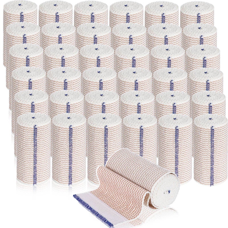 LEIFIDE 36 Pack Compression Bandage Wrap with Self Closure on Both Ends Elastic Bandage for Legs Knees Ankles Wrists Elbows Shoulders Athletic Stretchable Wrap4 InchBlue Trim - Image 3