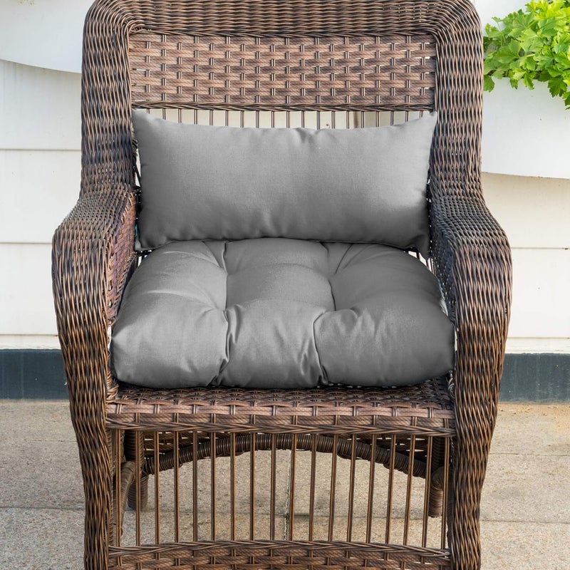 QILLOWAY Outdoor Patio Wicker Seat Cushions Group Loveseat/Two U-Shape/Two Lumbar Pillows for Patio Furniture,Wicker Loveseat,Bench,Porch,All Weather, Settee of 5 (Grey) - Image 4
