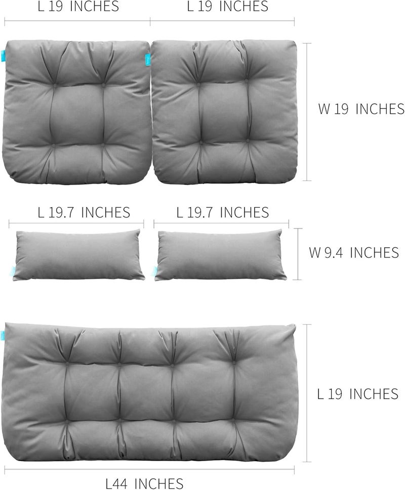 QILLOWAY Outdoor Patio Wicker Seat Cushions Group Loveseat/Two U-Shape/Two Lumbar Pillows for Patio Furniture,Wicker Loveseat,Bench,Porch,All Weather, Settee of 5 (Grey) - Image 2